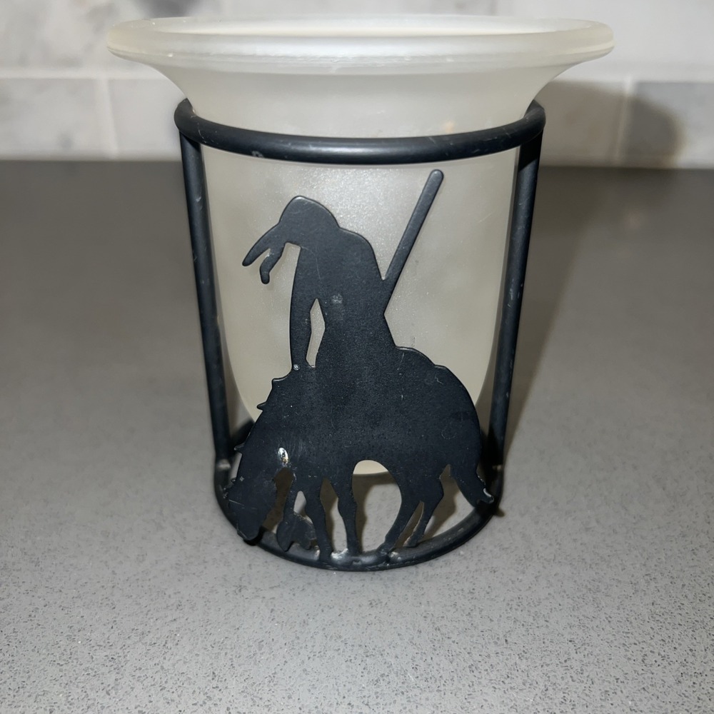 Indian On Horse Metal Frosted Votive Candle Holder Western